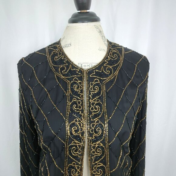 Vintage JMD Beaded Jacket Medium Black Silk Formal - Picture 2 of 8